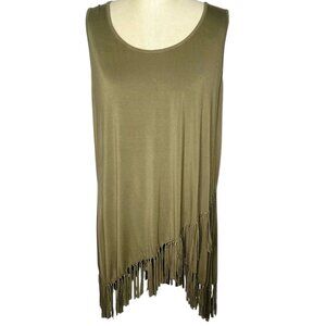 Seventh Avenue Top Womens Size 2X Green Fringe Trim Sleeveless